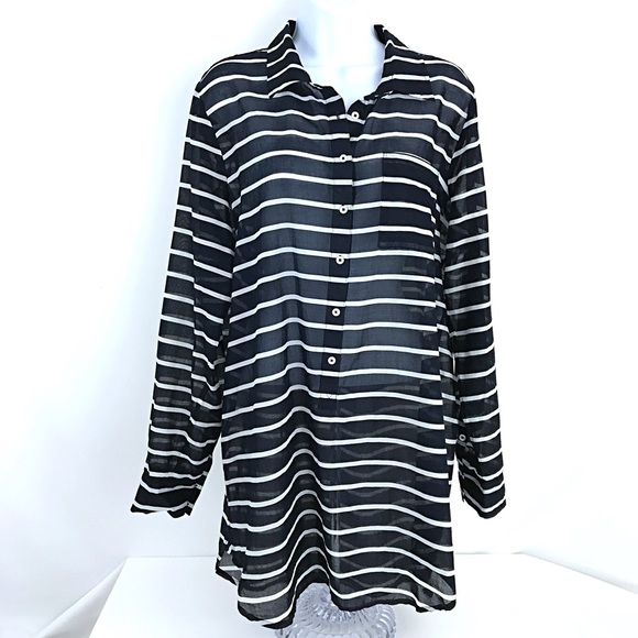 J. Crew Tops - J Crew Beach Cover Up Striped Sz L Navy White